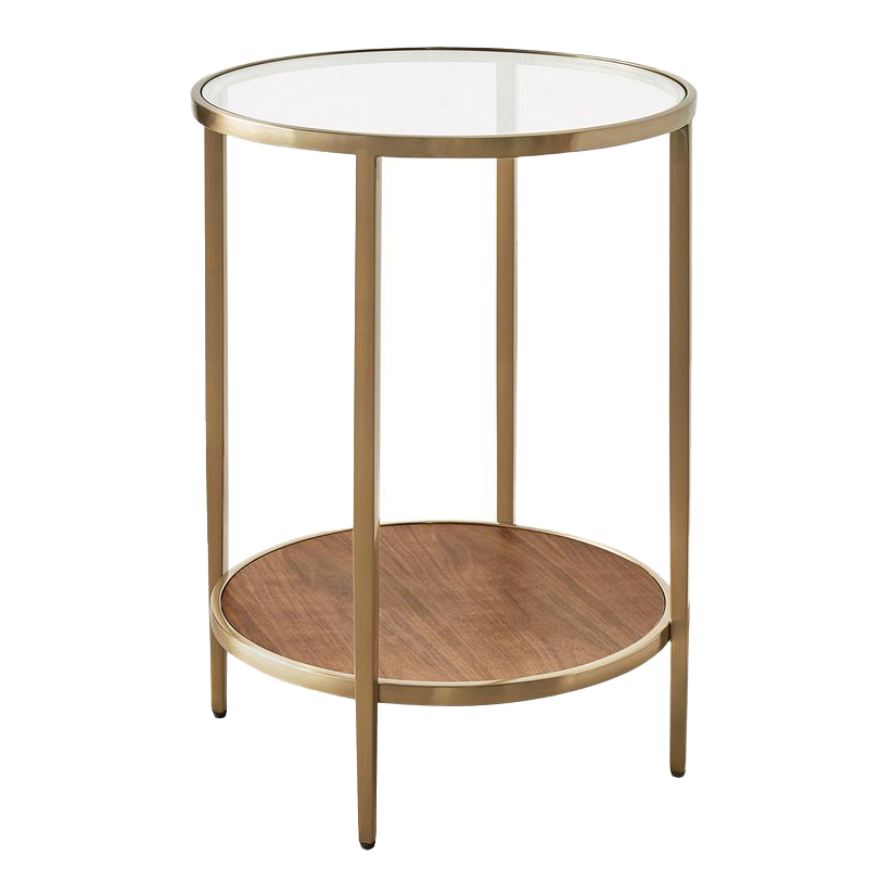 Mona Tempered Glass & Walnut Wood Side Table