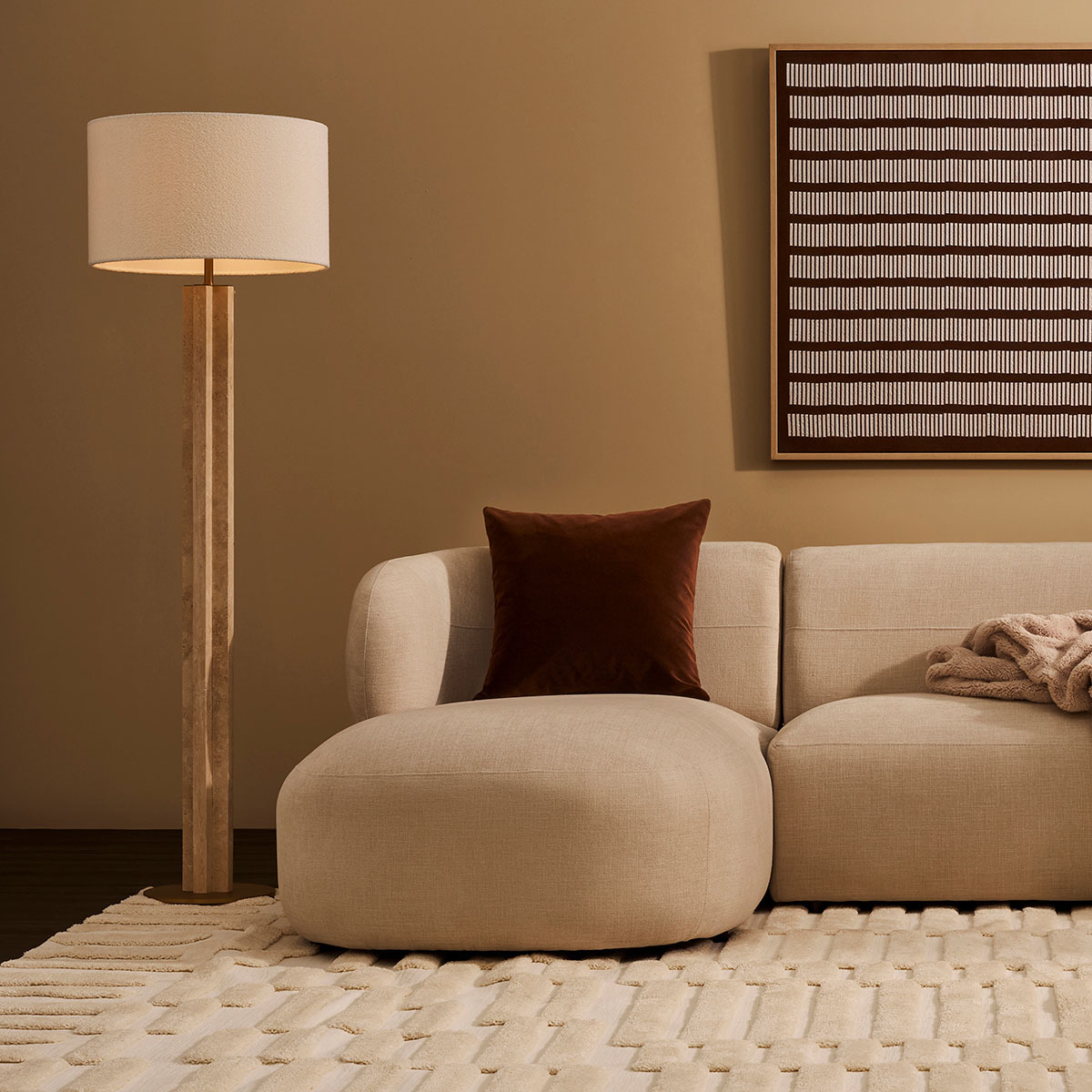 165cm Lansey Marble & Boucle Floor Lamp