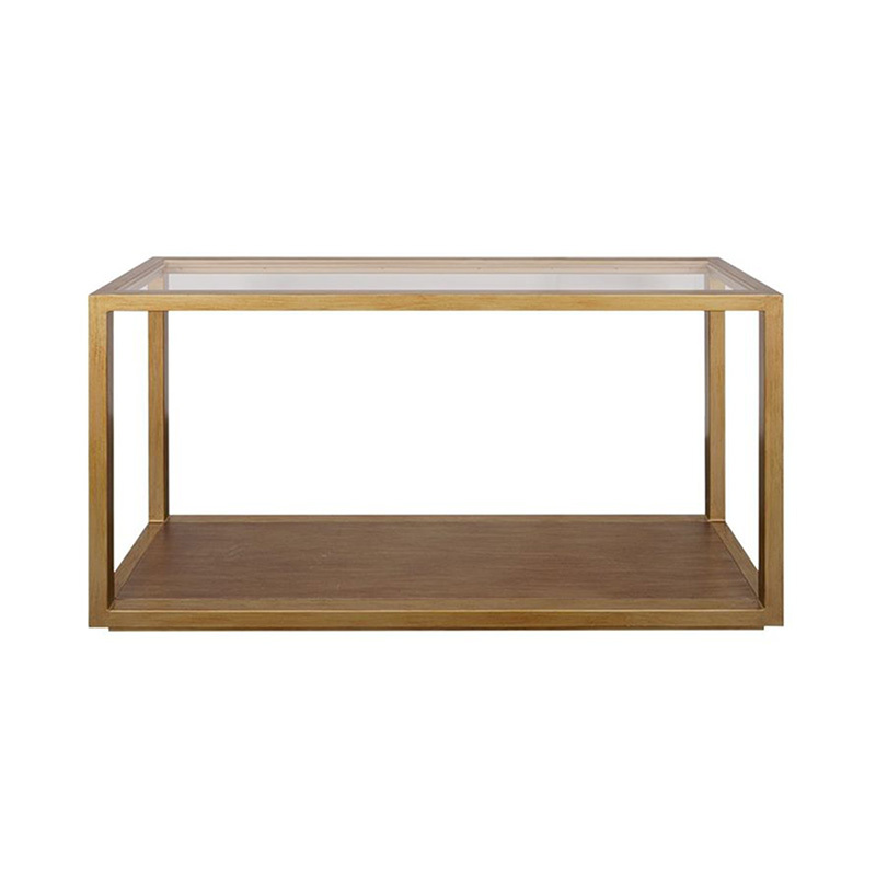 Antique Gold Parker Oak Wood & Glass Console Table
