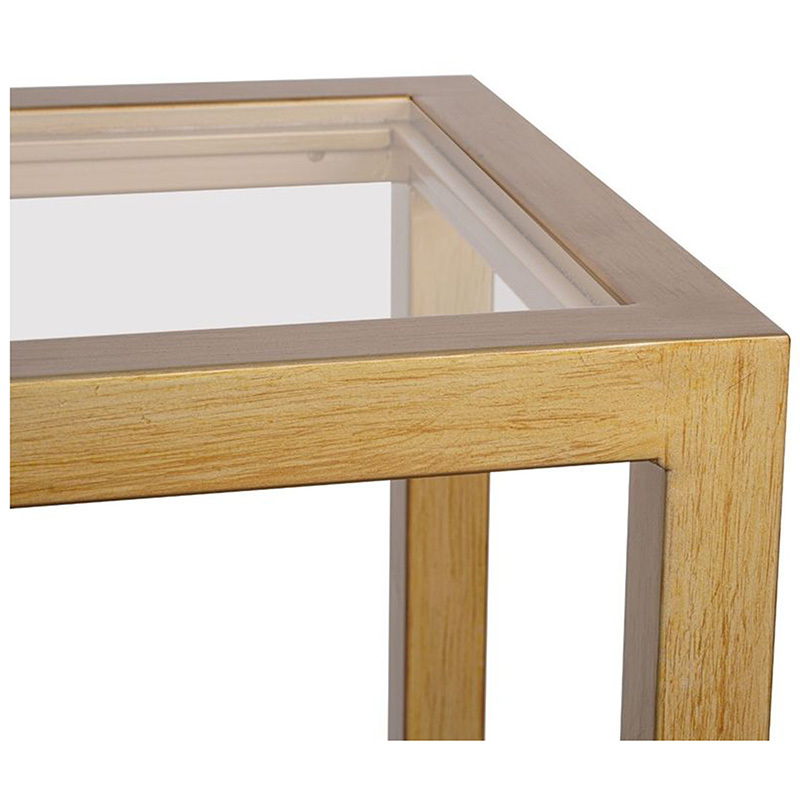 Antique Gold Parker Oak Wood & Glass Console Table