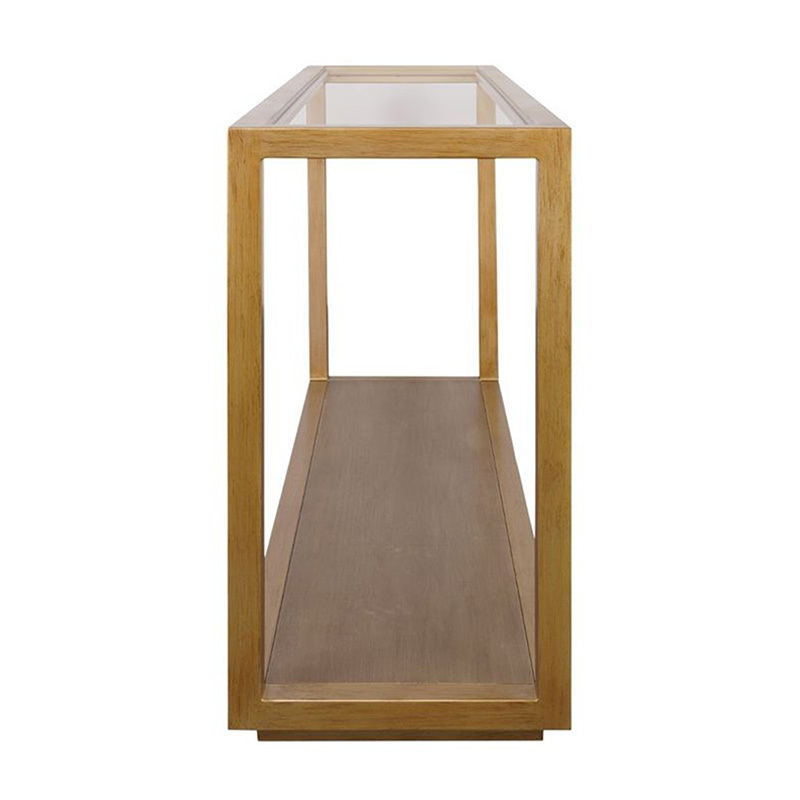 Antique Gold Parker Oak Wood & Glass Console Table