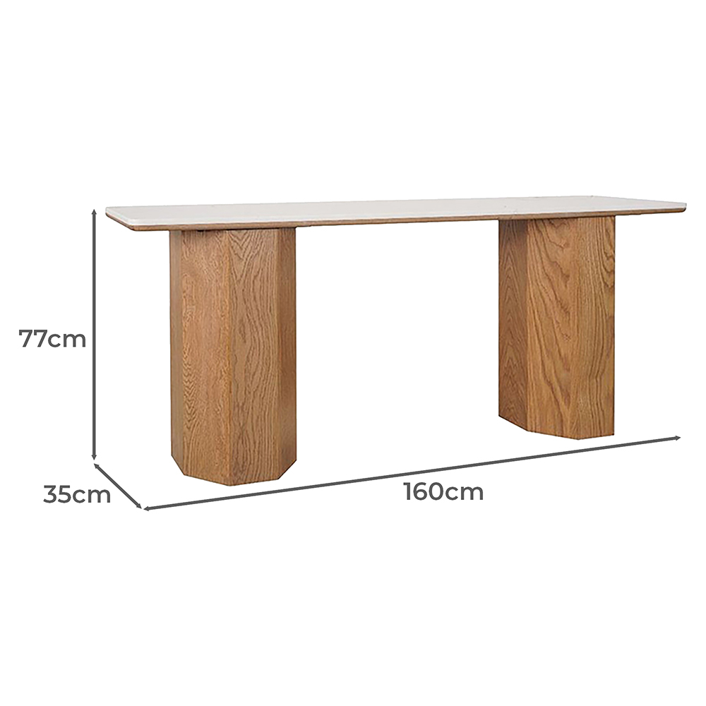 Breanna Oak Wood & White Marble Console Table
