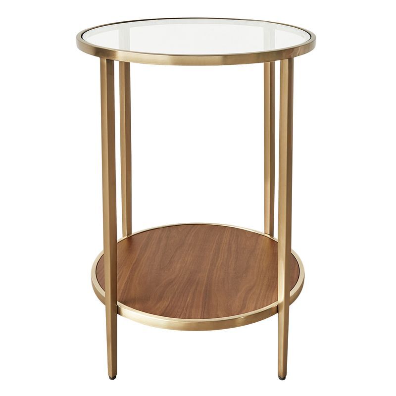 Mona Tempered Glass & Walnut Wood Side Table