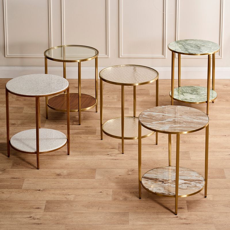 Mona Tempered Glass & Walnut Wood Side Table