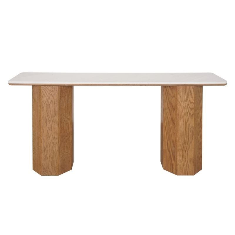 Breanna Oak Wood & White Marble Console Table