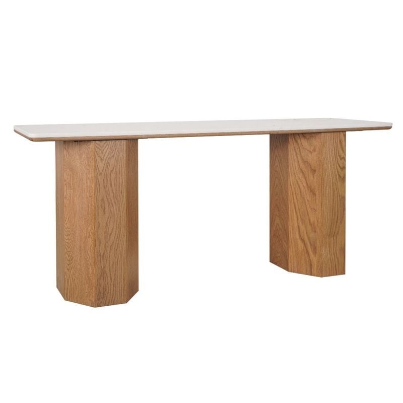 Breanna Oak Wood & White Marble Console Table