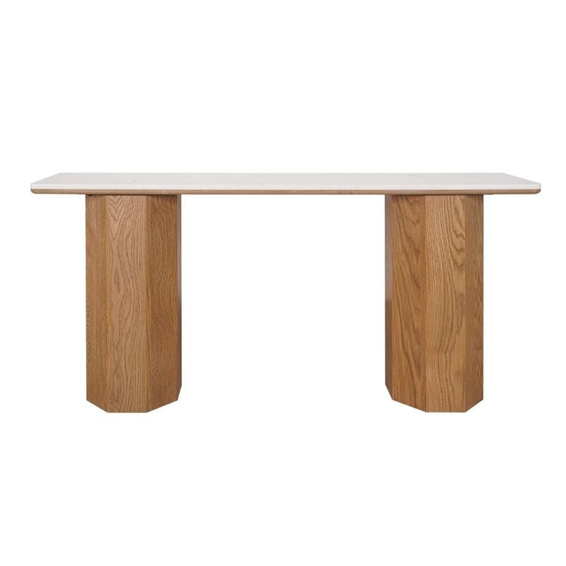Breanna Oak Wood & White Marble Console Table
