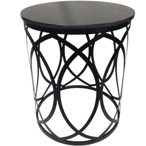 Black Drum Side Table with Granite Top | Temple & Webster