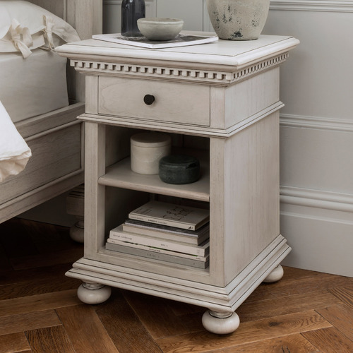 Carrington Furniture Antique White Augusta Mindi Wood Bedside Table Temple And Webster