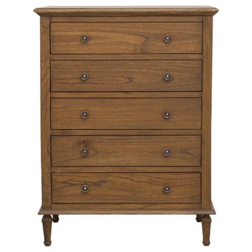 Betty Indonesian Oak Wood 5 Drawer Chest | Temple & Webster