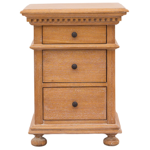 Caine Indonesian Oak Wood 3 Drawer Bedside Table