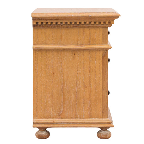 Caine Indonesian Oak Wood 3 Drawer Bedside Table