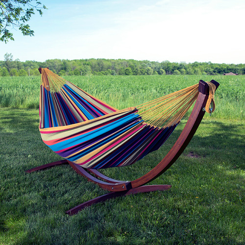 Vivere Hammocks Double Cotton Hammock with Stand Temple & ster
