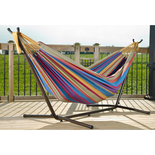 Vivere Hammocks Combo Double Cotton Hammock with Stand Temple & Webster