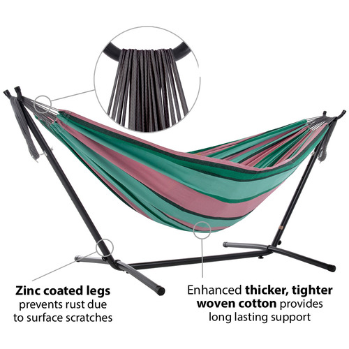 Vivere Hammocks Combo Double Cotton Hammock with Steel Stand Temple