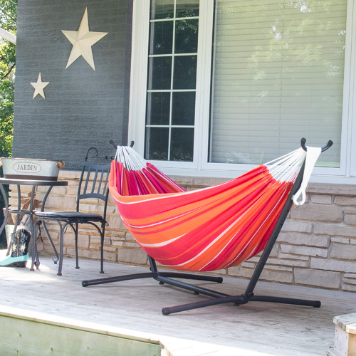 Combo Double Cotton Hammock with Steel Stand