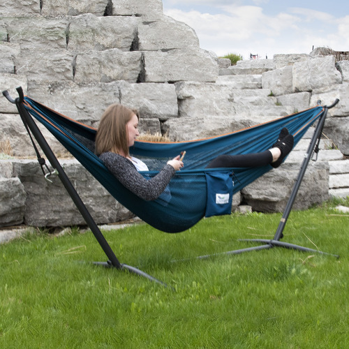 Vivere Hammocks Combo Mesh Double Hammock with Steel Stand Temple & ster