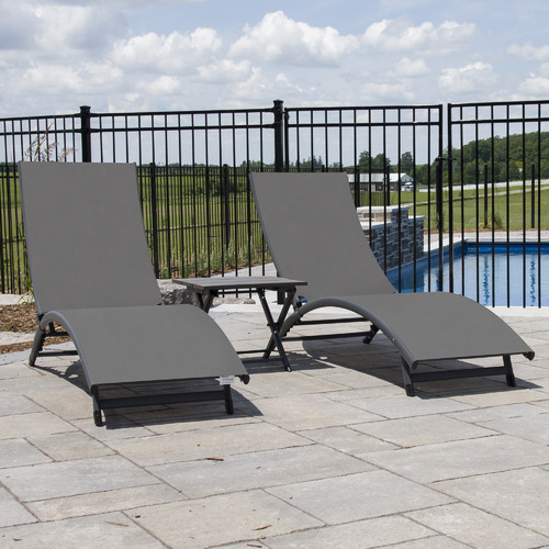 Set 3 Pezzi Vivere Coral Springs – 2 Lettini Reclinabili + Tavolino – Alluminio Antiruggine Grigio/nero