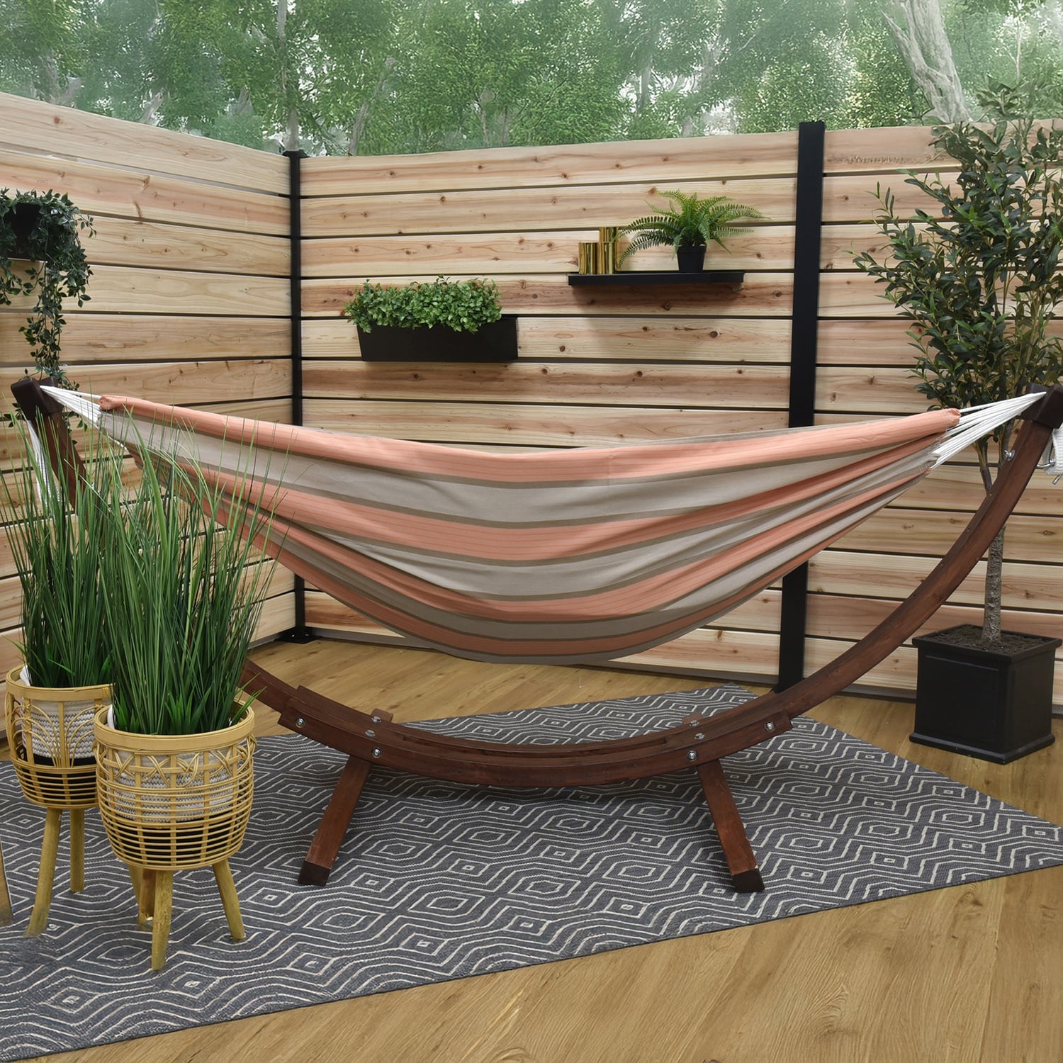 Cameo Stripe Sunbrella Double Hammock with Stand