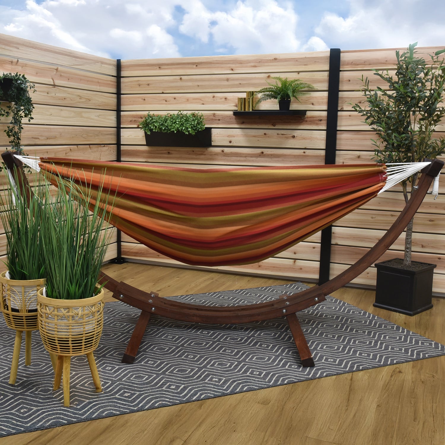 Sunset Stripe Sunbrella Double Hammock with Stand