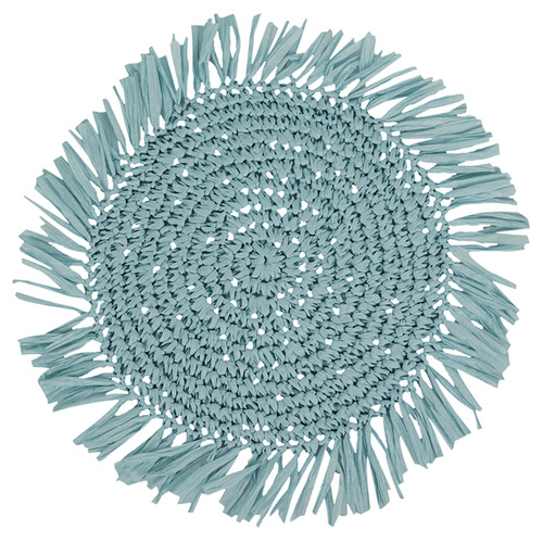 Aqua Round Fringed Placemat