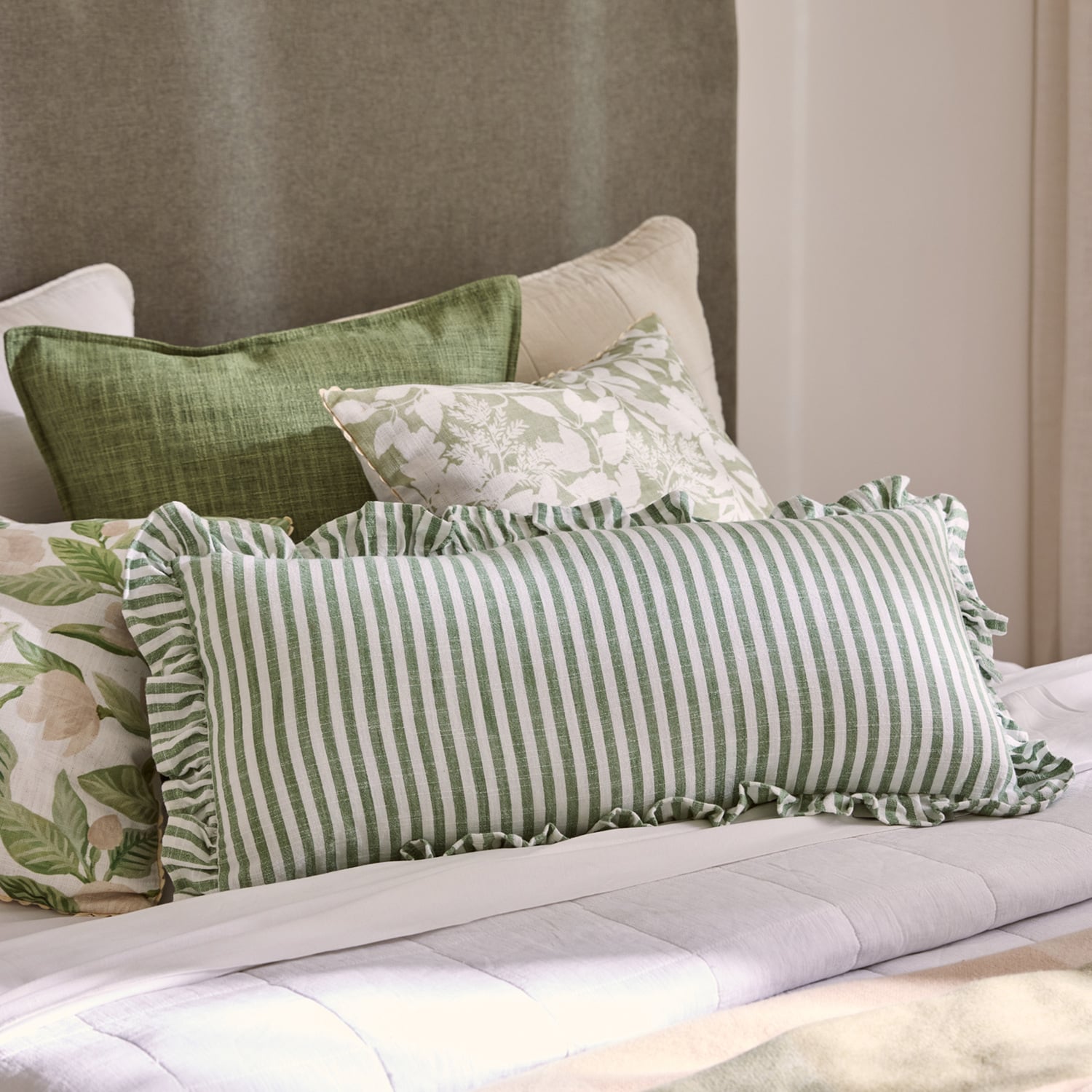 Ruffles Cotton Lumbar Cushion