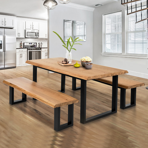 Estudio Furniture Millbrooke Live Edge Oak Wood Dining Table & Bench