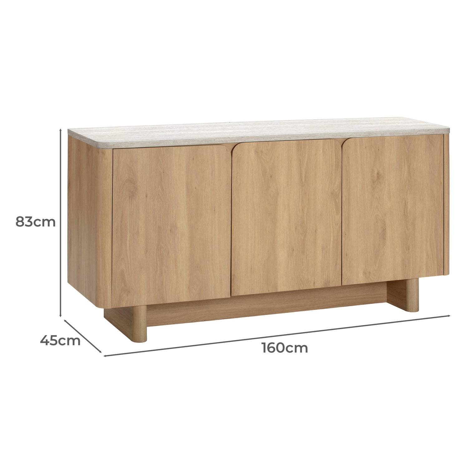 Tivoli 3 Door Travertine-Look Sideboard