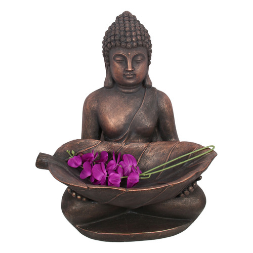 Bronze Buddha Holding Leaf Statue