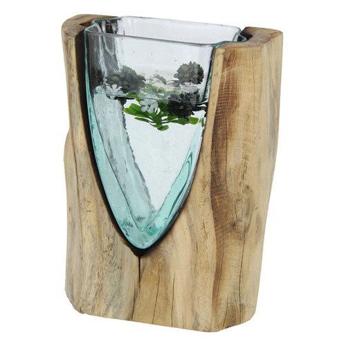 Hand-Blown Glass & Timber Vase