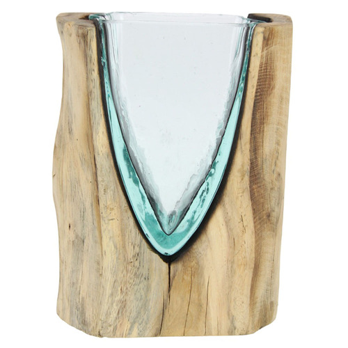 Hand-Blown Glass & Timber Vase