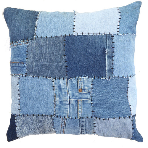 Denim Patchwork Cushion | Temple & Webster