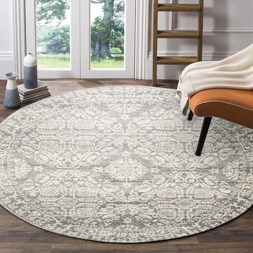 Oxus Silver & Grey Power Loomed Modern Round Rug | Temple & Webster