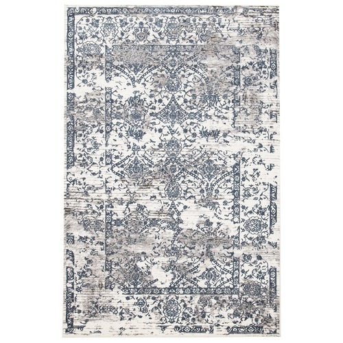 White and Blue Power Loomed Rug Temple & ster