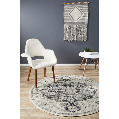Charcoal Chilaz Bulbut Round Rug