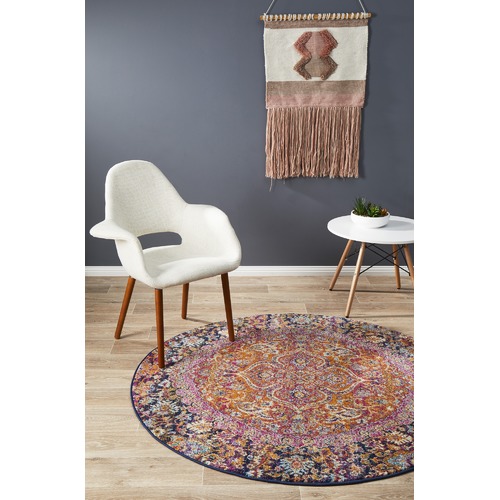 Multi Coloured Levent Jilla Round Rug
