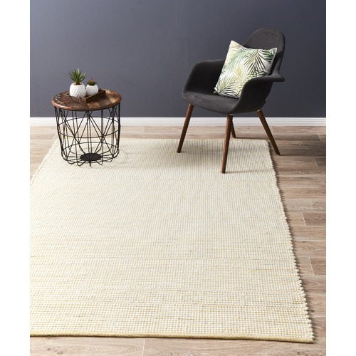 Yellow & White Felted Wool Scandi Rug