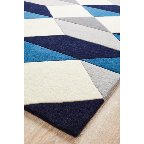 Digital Designer Wool Blue Grey White Rug