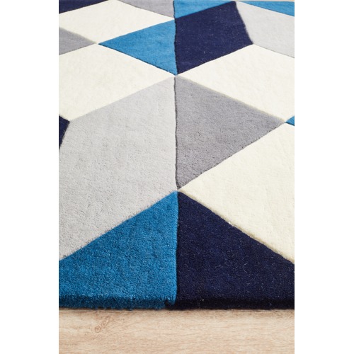 Digital Designer Wool Blue Grey White Rug
