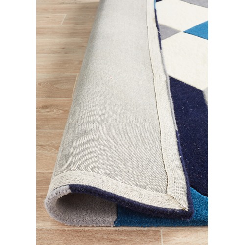 Digital Designer Wool Blue Grey White Rug