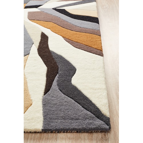 Crossroads Designer Wool Brown White Grey Rug