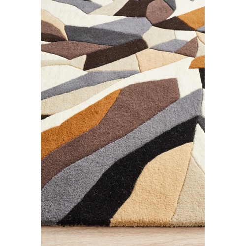 Crossroads Designer Wool Brown White Grey Rug