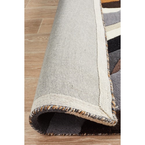 Crossroads Designer Wool Brown White Grey Rug