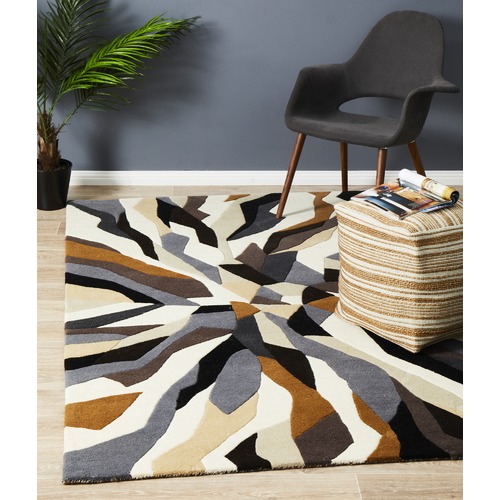 Crossroads Designer Wool Brown White Grey Rug