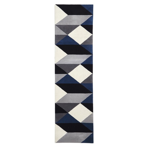 Digital Designer Wool Blue Grey White Rug