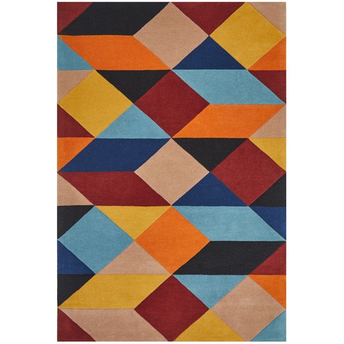Sandy Designer Wool Rust Blue Navy Rug