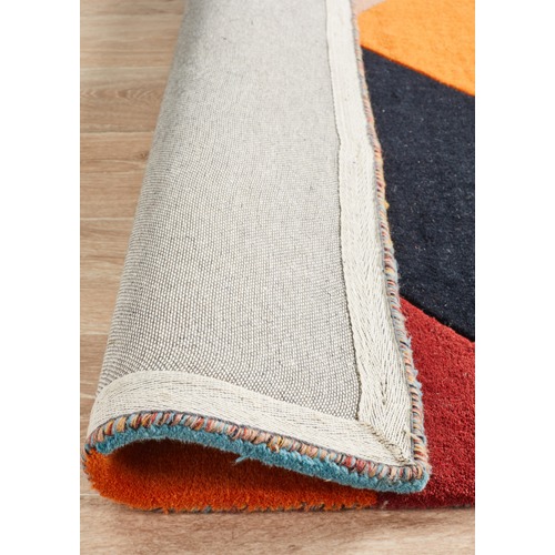Sandy Designer Wool Rust Blue Navy Rug