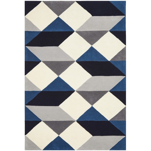 Digital Designer Wool Blue Grey White Rug