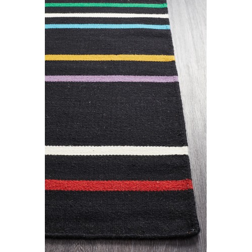 Oslo Stripe Flat Weave Wool Rug Multi Black
