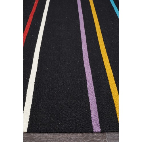 Oslo Stripe Flat Weave Wool Rug Multi Black